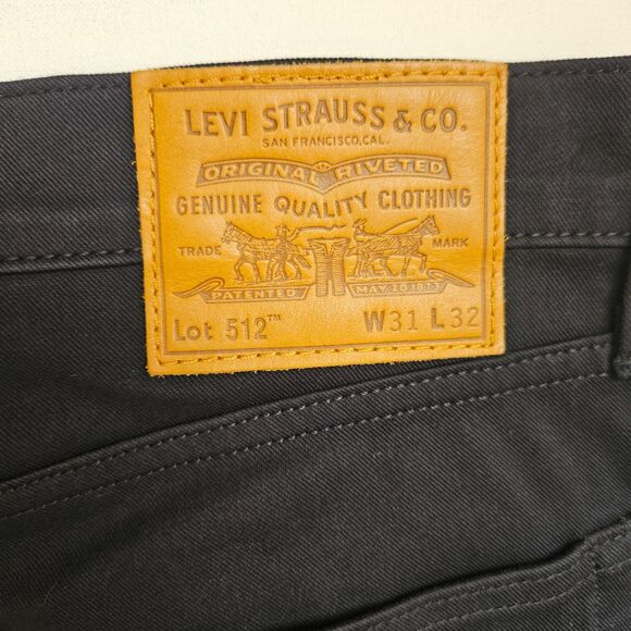 LEVI'S PREMIUM 512 Jeans Mens W31 X L32 Jet Black Slim Taper Leather Patch - Picture 4 of 9